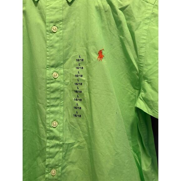 Ralph Lauren Boys L Green Short Sleeve Button-Up Shirt Embroidered Logo - Picture 2 of 8